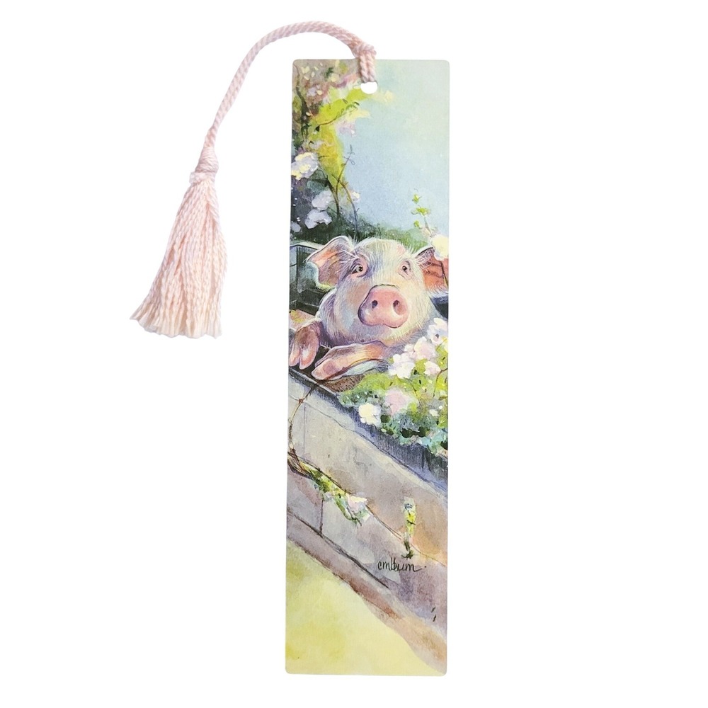 Vintage 90s Pink Pig tassel Bookmark- On The Farm- Cheri Blum 1991 Artworks BY03